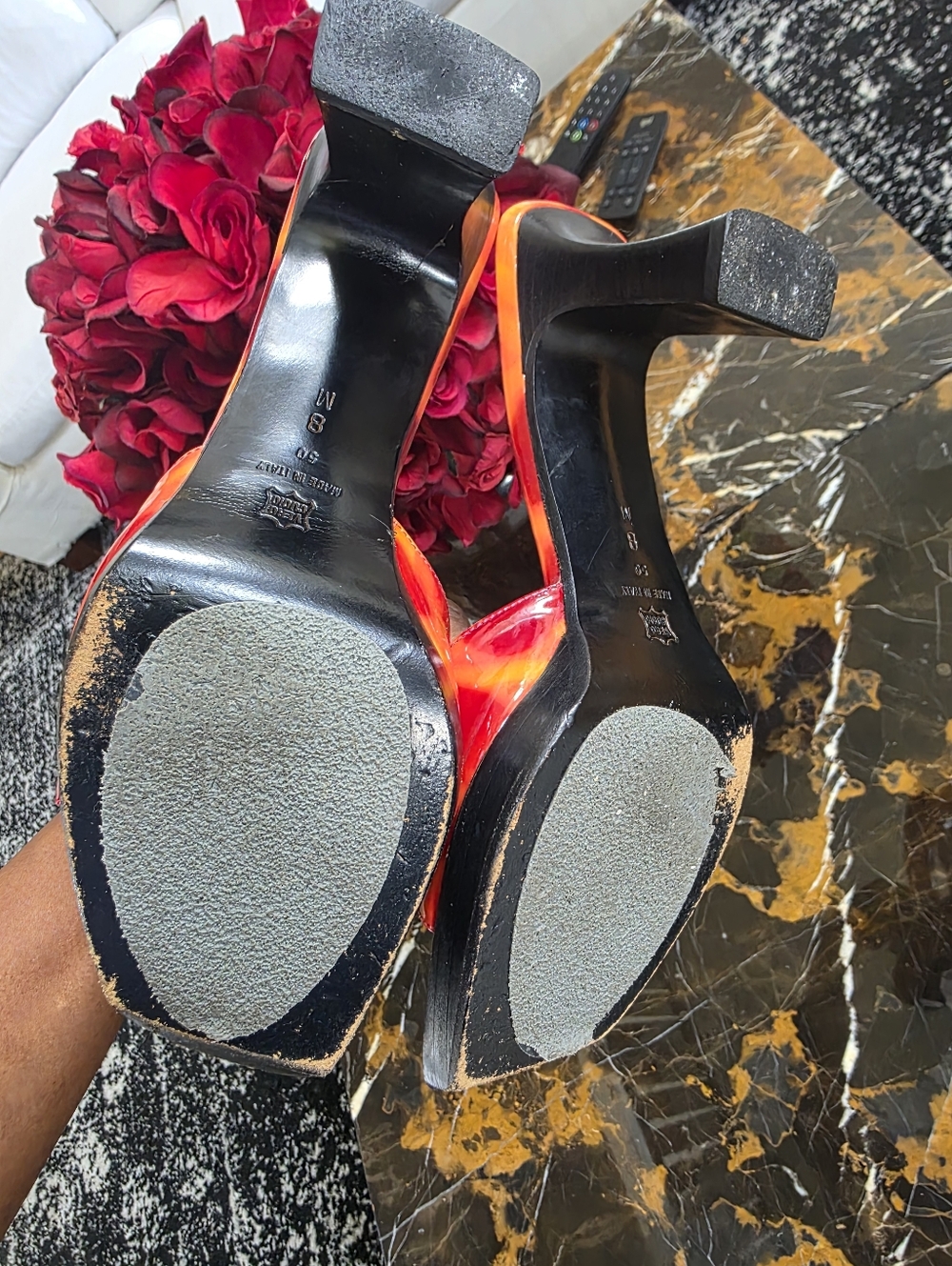 Via Spiga Red and Orange Marbled Women's Mule Sandals 8M Vinyl PVC - Picture 11 of 13